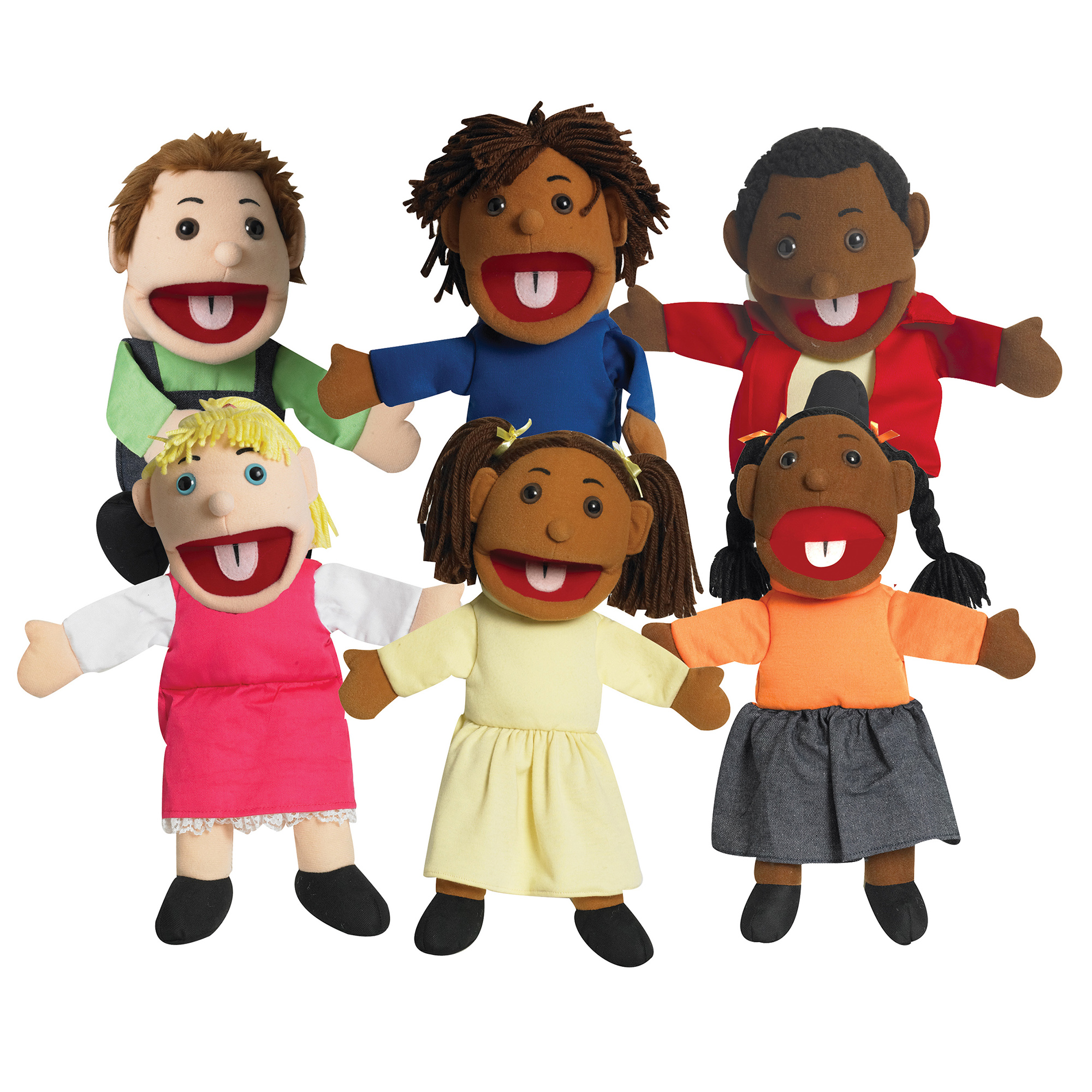 38 cm  Ethnic Children Puppets with Movable Mouths - Set of 6