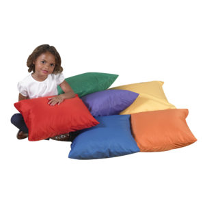 girl with multi colored pillows