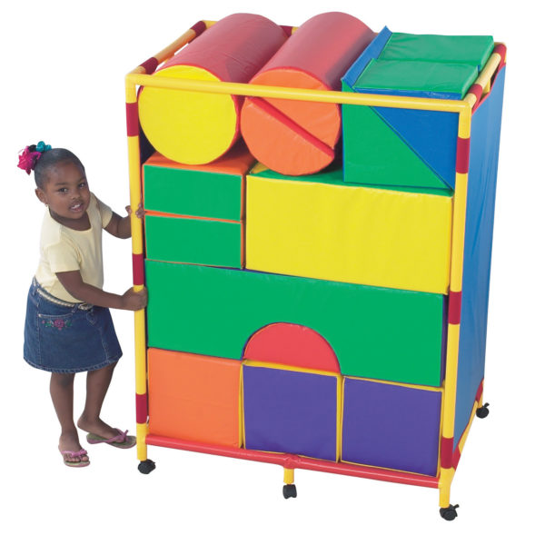 girl with soft play blocks