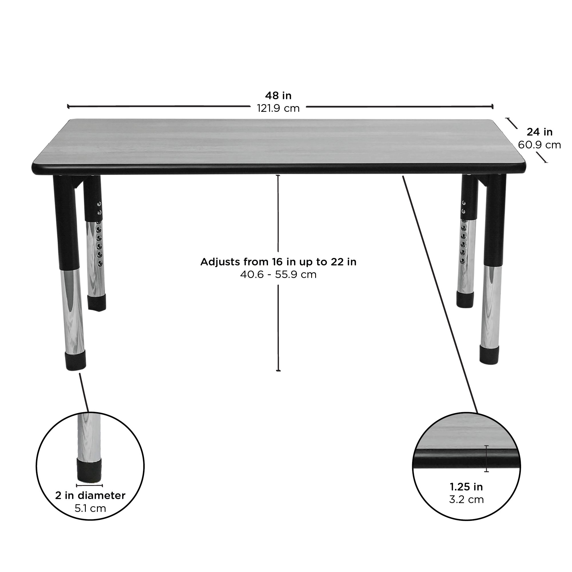 AS WE GROW® Oak Black Rectangular Adjustable Table - 24 x 48 - Children's  Factory