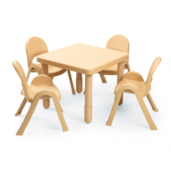 large tan square value table with chairs