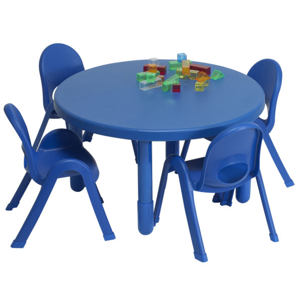 blue round value table with chairs
