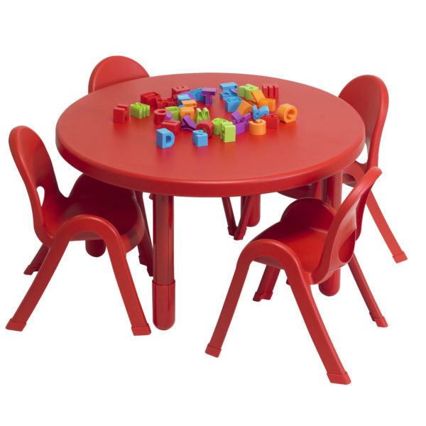 red round value table with chairs