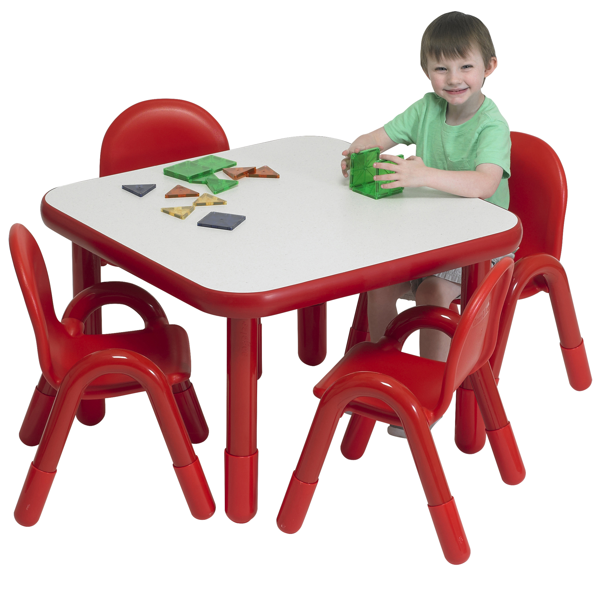 BaseLine® Preschool 76 cm Square Table & Chair Set - Solid Candy Apple Red