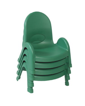 green stackable plastic child chairs