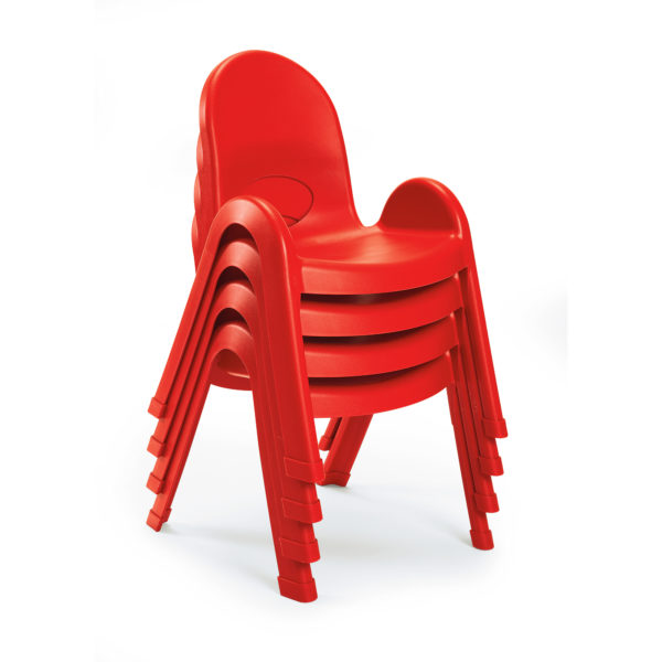 red stackable plastic child chairs