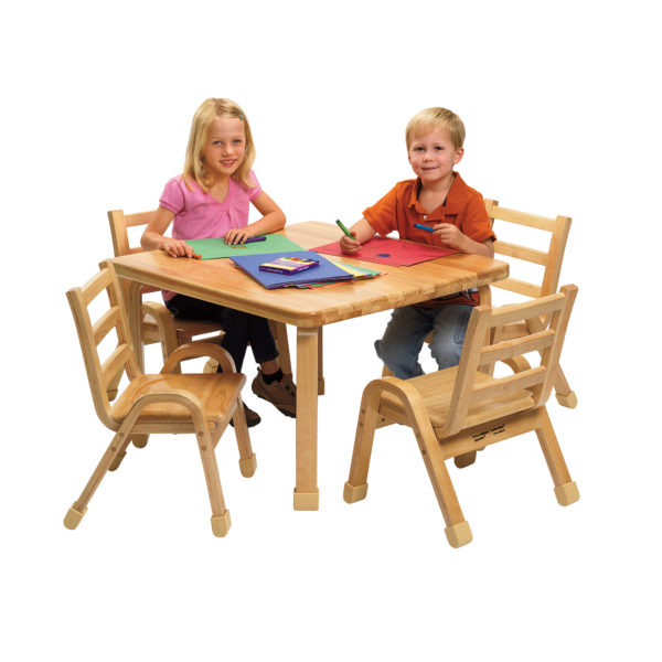 natural wood chair and square table