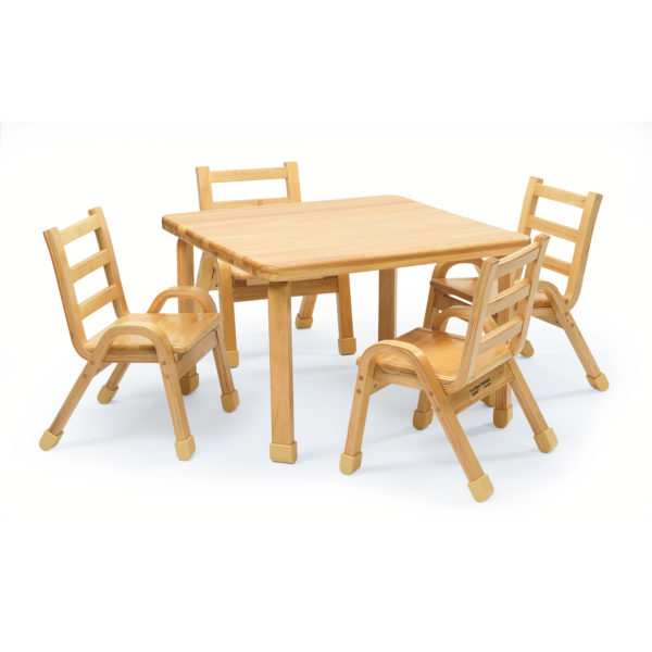natural wood chair and square table