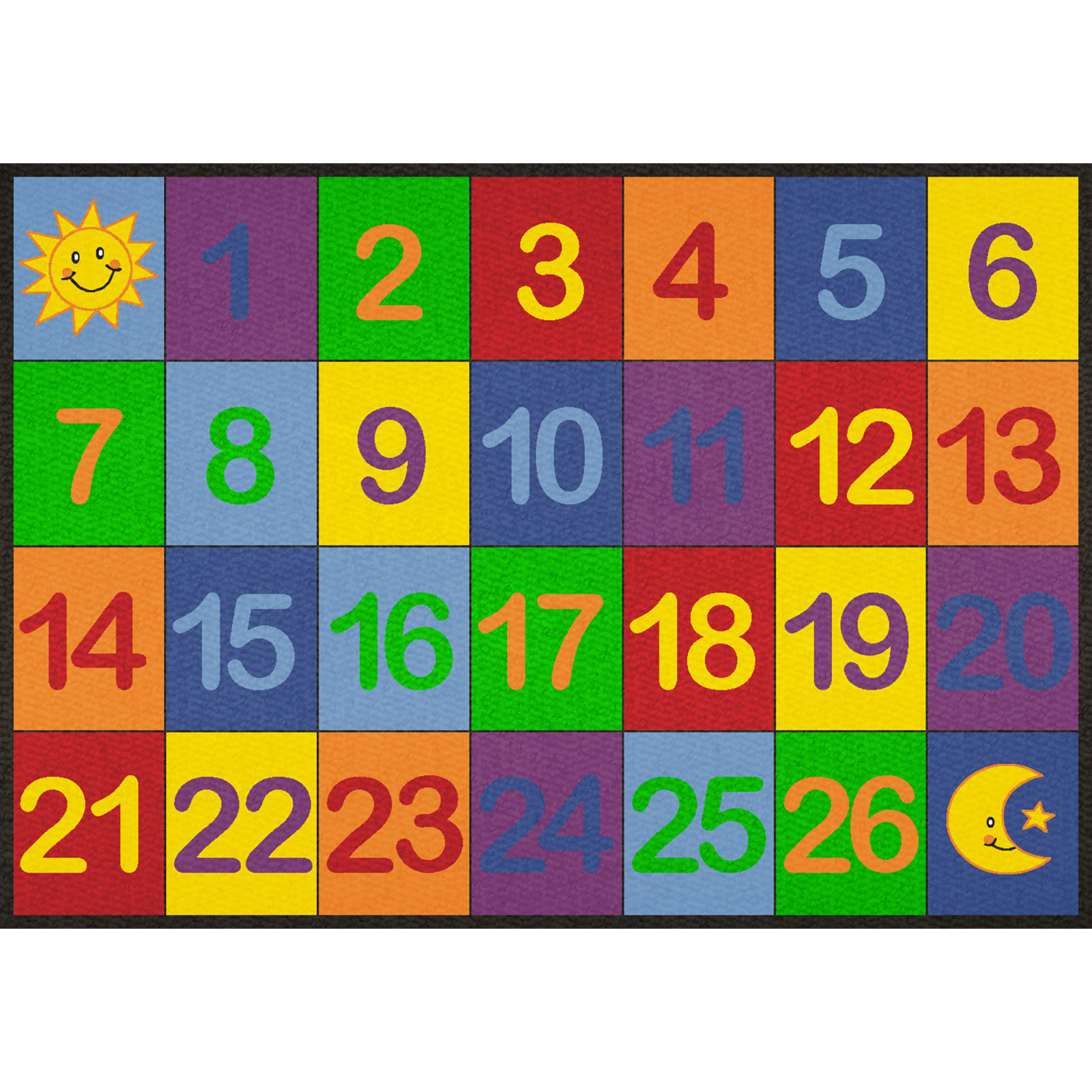 Colorful Number Grid 1-26 Educational Rug - Rectangle Small - Children