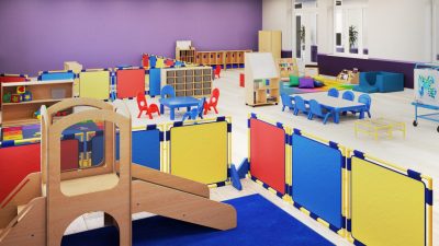 Conceptual Toddler Room with Rainbow Colored PlayPanels