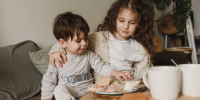 Kids enjoying snack for picnic